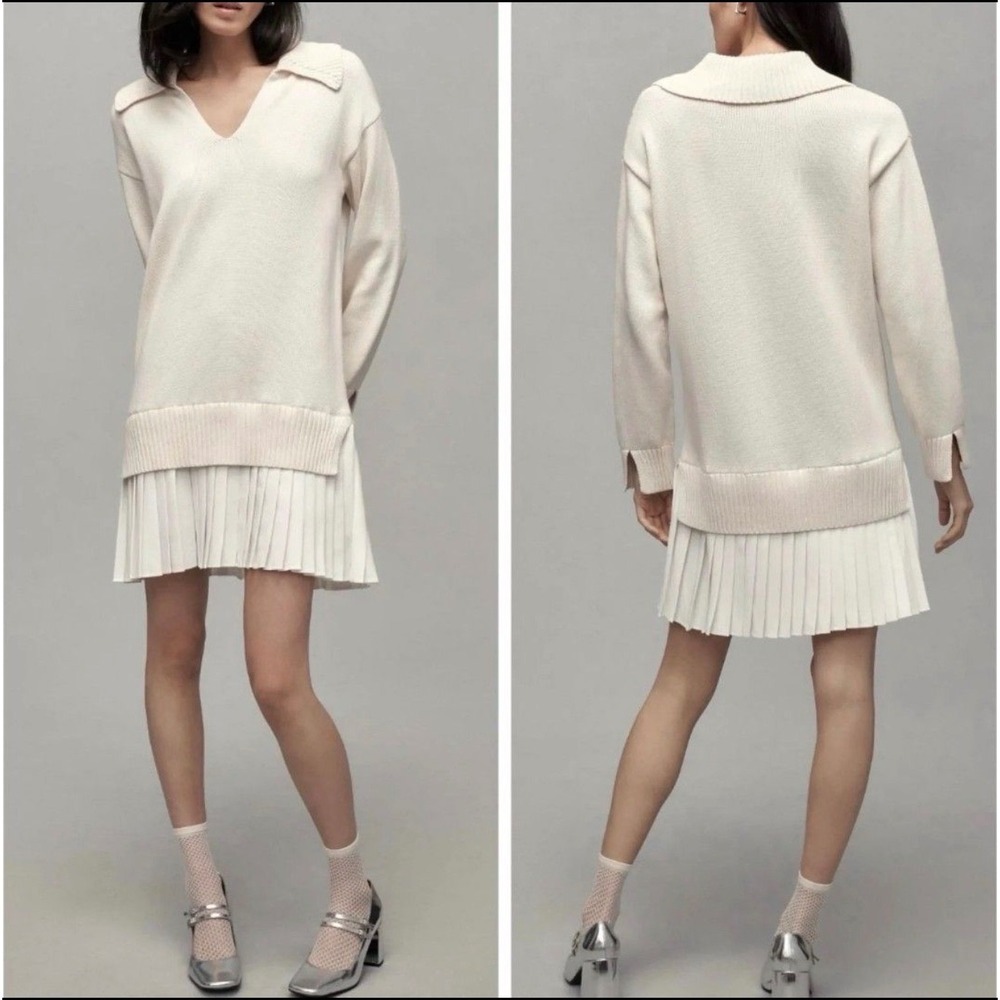 Anthropologie English Factory Cream V-Neck
Twofer Sweater Knit Dress Size L NWOT